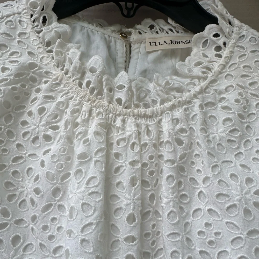 Ulla Johnson Norah Eyelet Mini Dress in White Short Sleeve Ruffle - Picture 6 of 11
